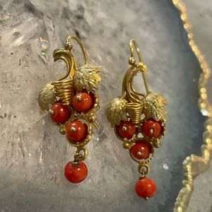 Pair of 14k Gold and Coral Earrings